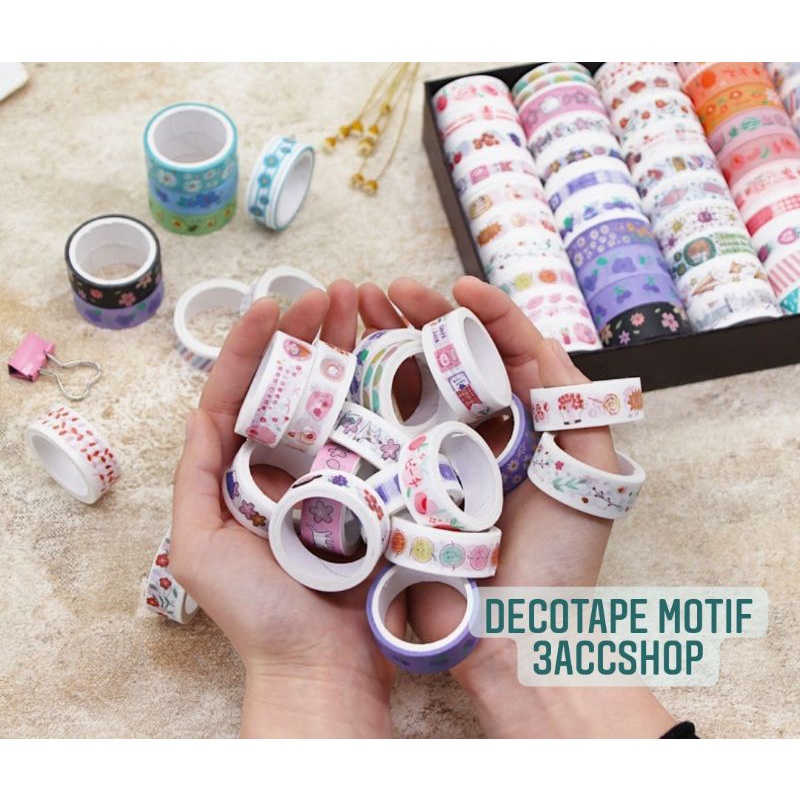 Decotape Motif Perbox Isi 4Pcs / Solatip Motif Korea / Tape Stiker Motif