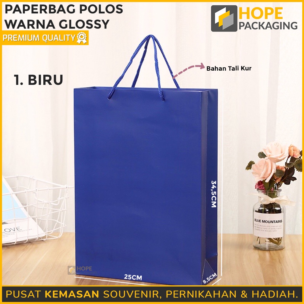 Paperbag Polos warna Glossy Ukuran  34.5x25x8.5cm