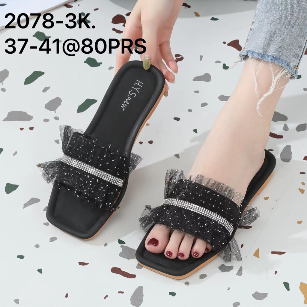 Sandal selop jelly renda payet wanita terbaru 2078-3K size 37-41