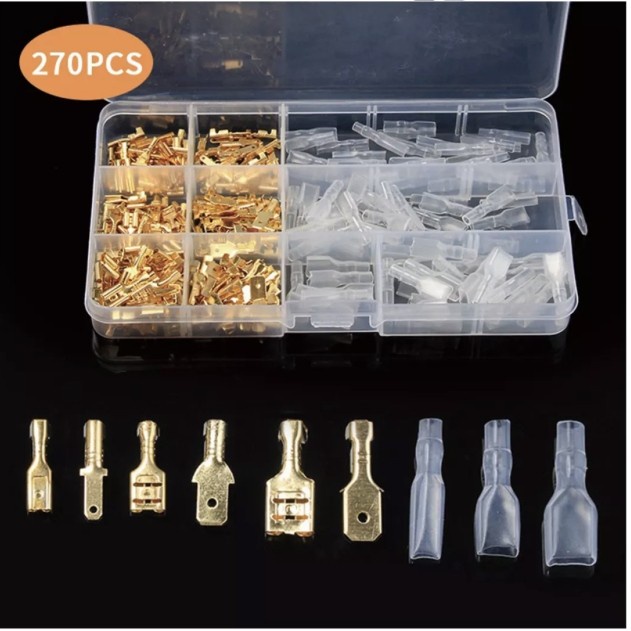 270pcs spade connector gold male female crimp terminal insulating