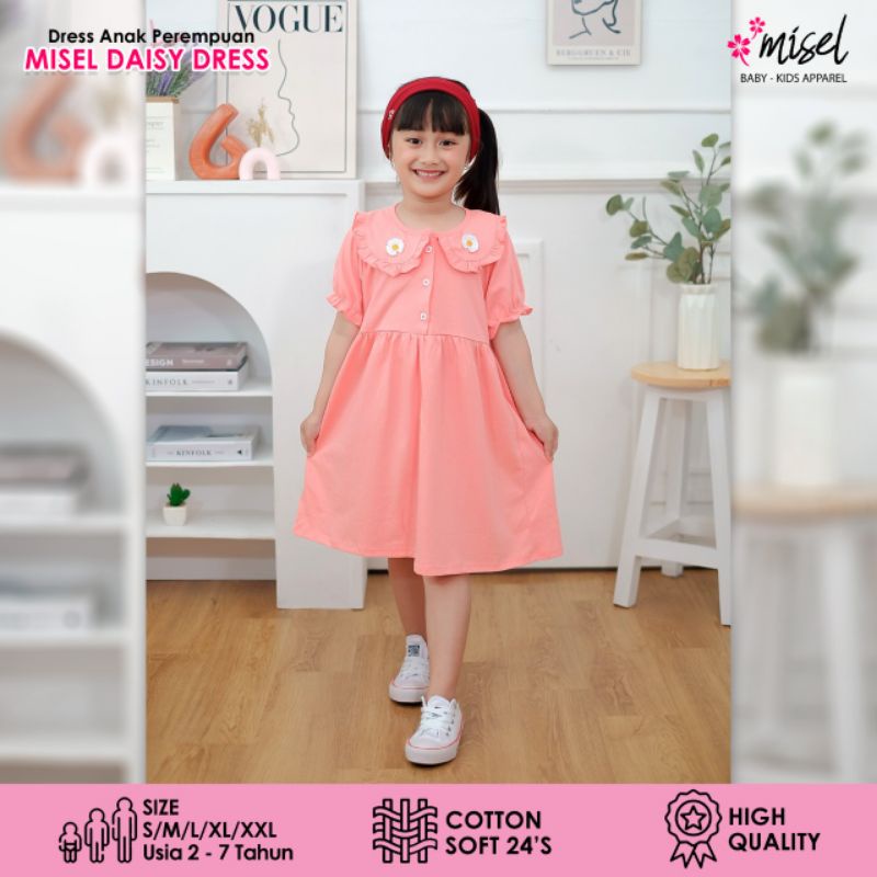 Baju Dress Anak Perempuan Cewek Misel Daisy Korean Style Usia 2 3 4 5 6 7 Tahun