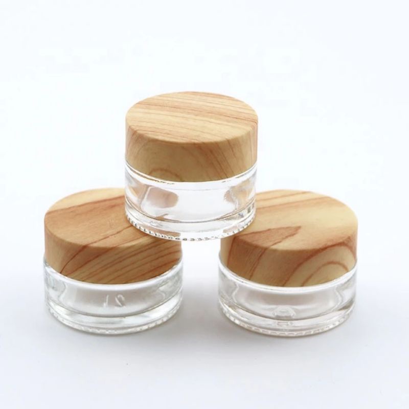 Jar pot cream kaca bening model tutup kayu 10gr/15gr/20gr