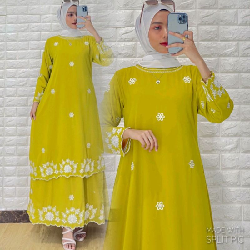 Gamis Melayu Pekanbaru Bordir Solder 2 Tingkat Premium Raihanah