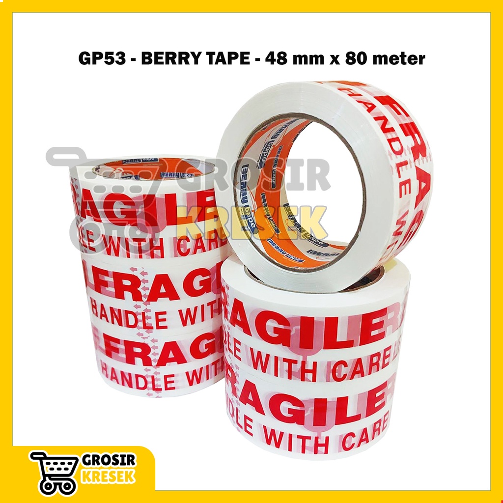 GP53 Lakban FRAGILE (Premium) 48mm 80m Berry Tape Isolasi Plester
