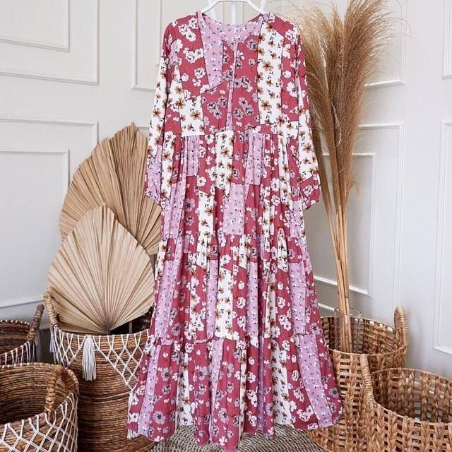 Gamis Rayon Bunga / Maxi dress umpak / Gamis bunga serut jumbo / Dress Zara Nagita Bangkok