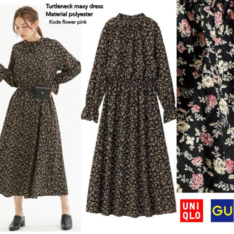 Uniqlo GU ruched waist floral dress / Dress floral uniqlo