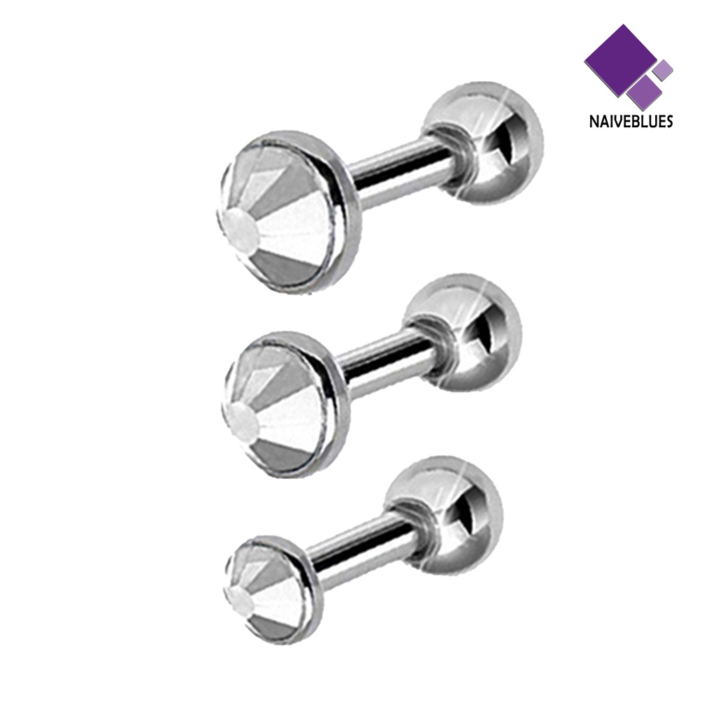 3pcs / Set Anting Stud Bentuk Bulat Bahan Stainless Steel Untuk Wanita