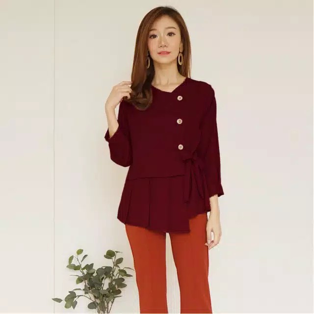 Chamele Blouse Wanita Nyra Asimetris Pita Premium Good Quality 2236-Maroon