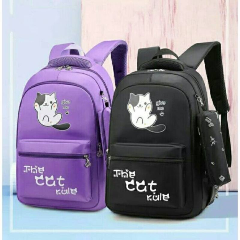 Tas sekolah lucu/motif kucing 3 warna/ransel set