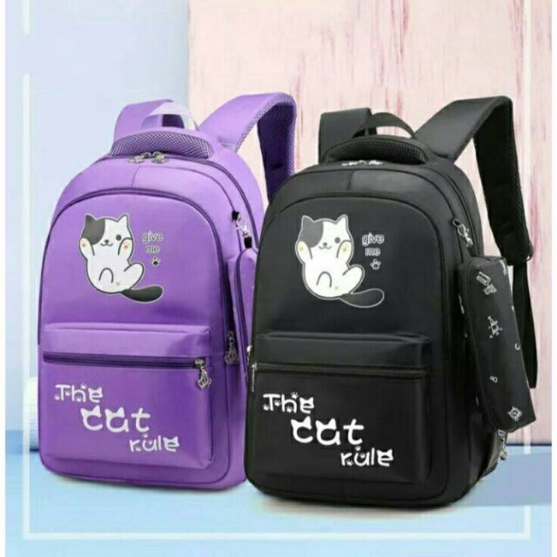 Tas sekolah lucu/motif kucing 3 warna/ransel set