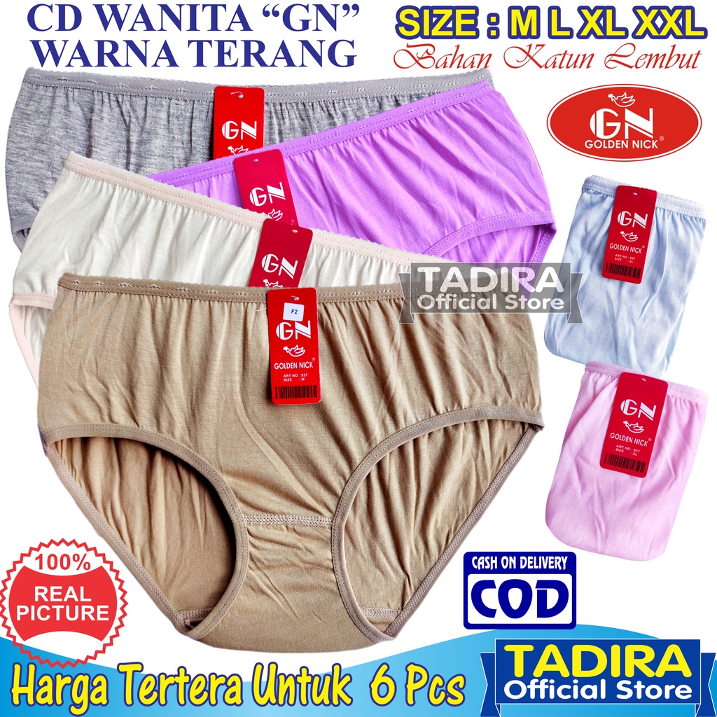 6 Pcs Celana Dalam GN_Wanita Warna Terang Bahan Katun Lembut Stretch Real Pict Kualitas Terjamin TADIRA Store