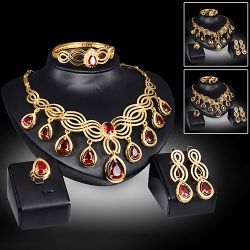 OW@ Noble Cubic Zirconia Earrings Necklace Bib Statement Ring Bracelet Jewelry Set