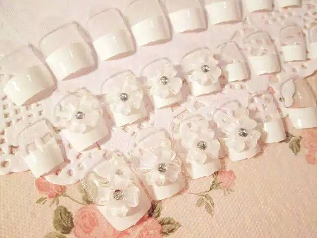 Kuku Palsu 3D / Wedding Fake Nail White Flower / Nail art