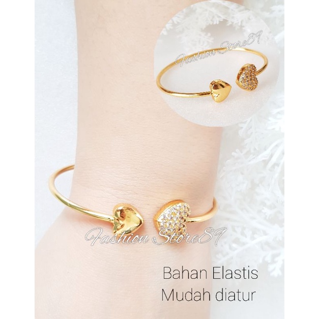 Gelang Bangle Love free size Elastis Lapis Emas impor Perhiasan gelang elastis Dewasa Yaxiya bestquality impor