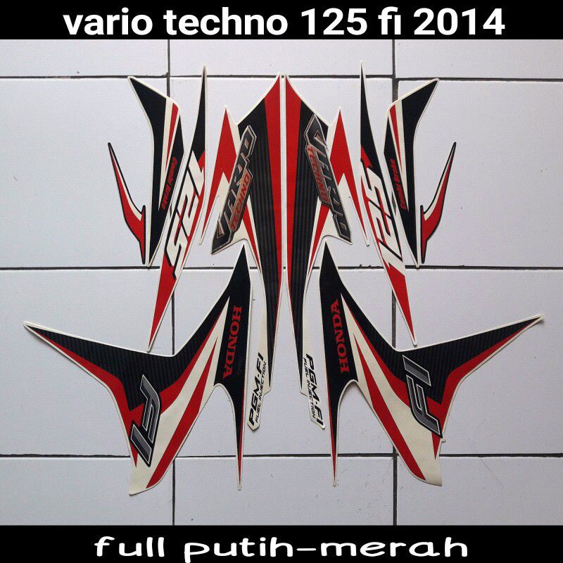 stiker Vario Techno 125 2014 putih merah - striping Lis body motor Honda Vario 125 2014