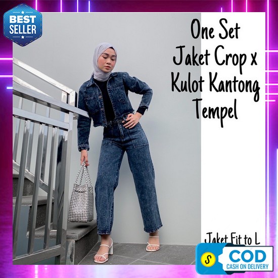 Jaket Jeans Import/Jaket Jeans Import Wanita Jaket Jeans Oversize Wanita One Set Jaket Jeans Crop X 