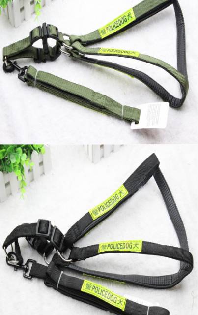 Promo Dog harness besar tebal kuat leash anjing police import 2.5 cm ajustable tali kekang badan