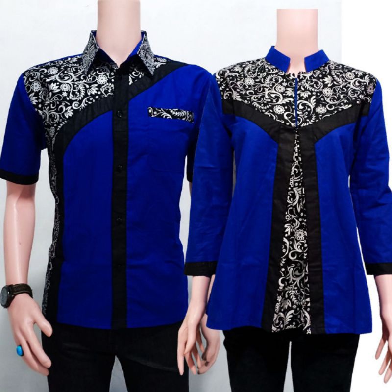 Maura/Couple Kombinasi/Sania Ruffle Batik Couple Pesta S.M.L.XL.XXL-Cewek biru