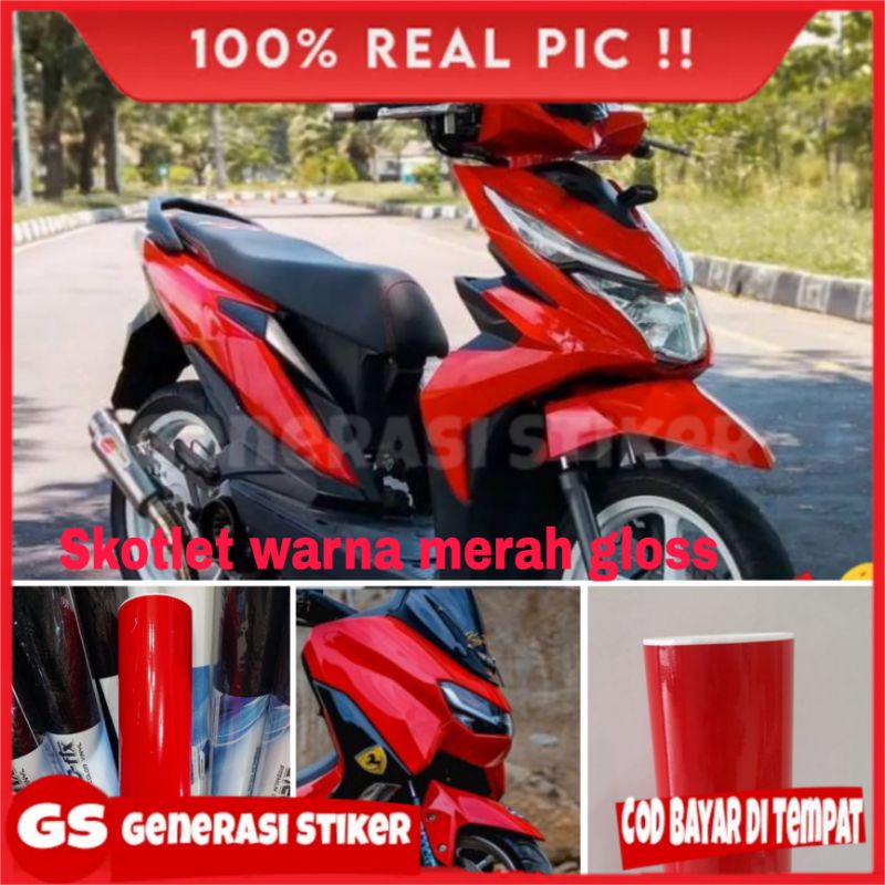 Stiker Skotlet Merah Glossy Skotlet Motor Merah Kilap