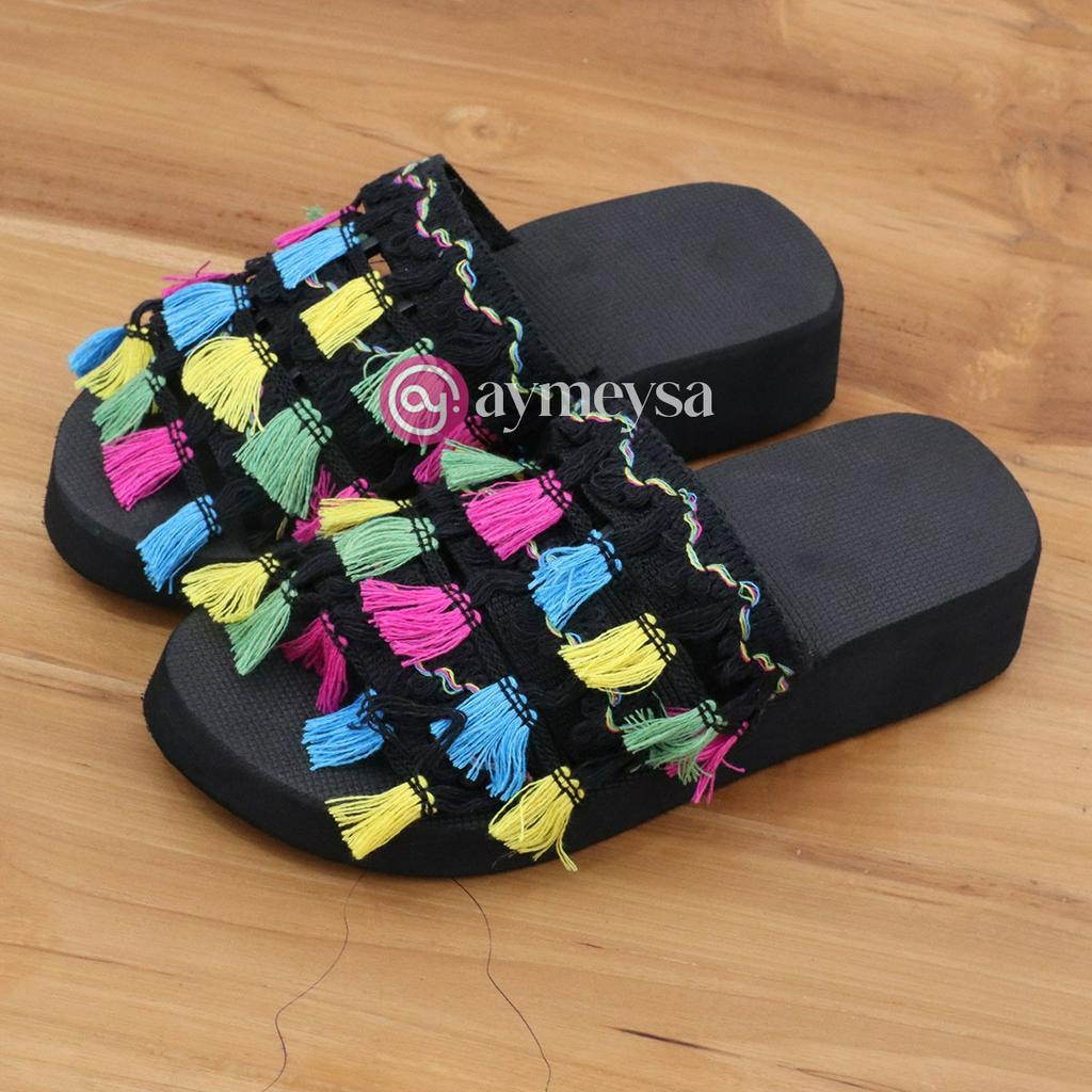 AYYANA Sandal Wedges Selop Wanita Rumbai Etnik Bali Model Bohemian