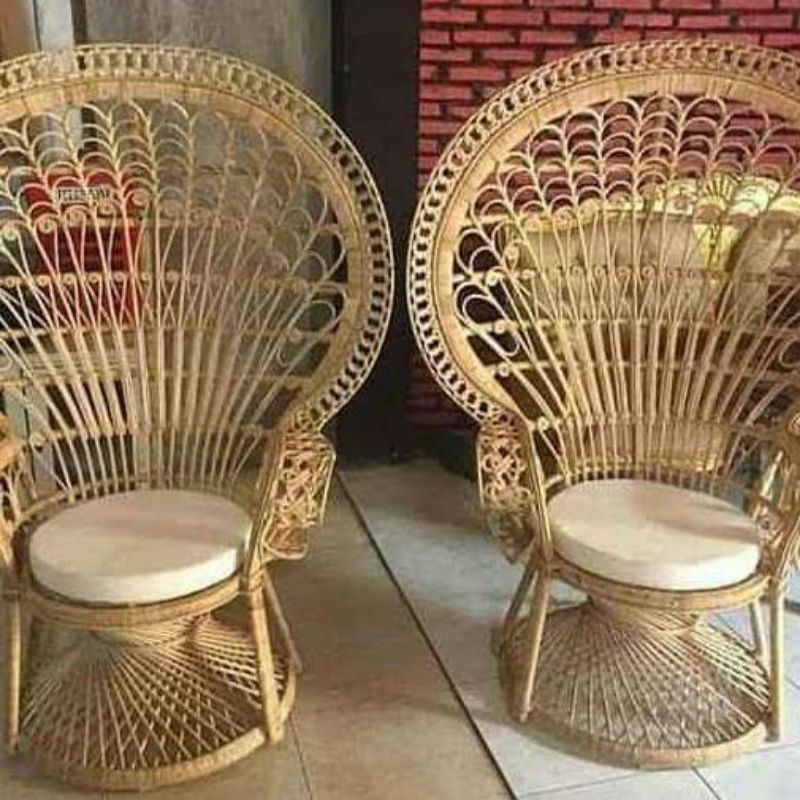 Kursi rotan merak Siap pakai + Bantalan, kursi rotan merak, kursi merak, kursi rotan pelaminan,kursi