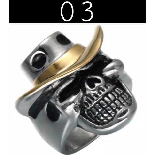 Cincin Etnik Cincin Tengkorak Pria Bertopi Gold Silver Murah Kekinian