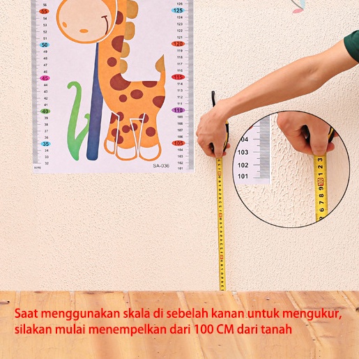 WALL STICKER / STIKER DINDING PENGUKUR TINGGI BADAN ANAK HEWAN GROW UP ANIMAL (B151)