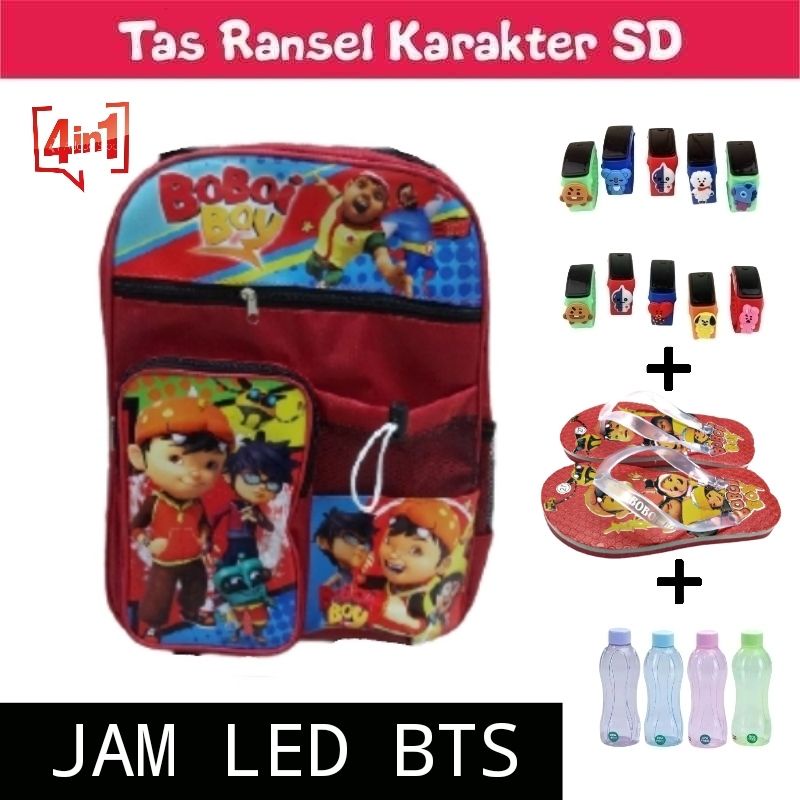 Tas sekolah anak berhadiah jam tangan led BTS karakter boboboy