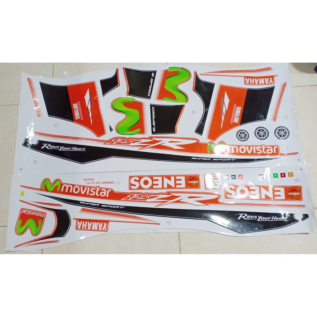 STIKER. STRIPING BODY YAMAHA 125Z DAN 125ZR RACING MOVISTAR WARNA OREN HITAM( KODE 125Z 16 BLACK )