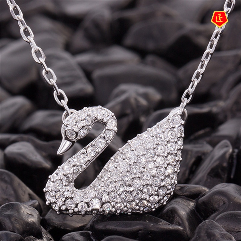 [Ready Stock]Little Swan Necklace Crystal Micro-Inlaid Full Diamond Pendant Women's Korean Style