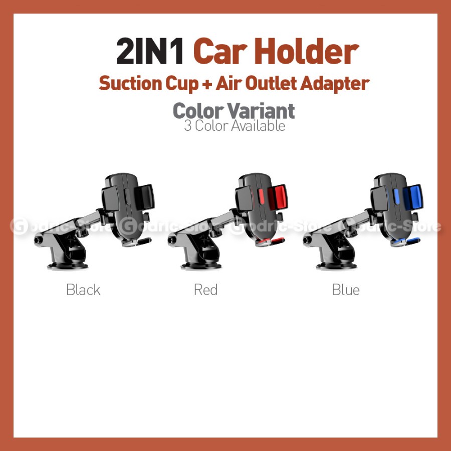 2in1 Holder HP Mobil (Suction Car Dashboard &amp; AC) Phone Mount AutoLock