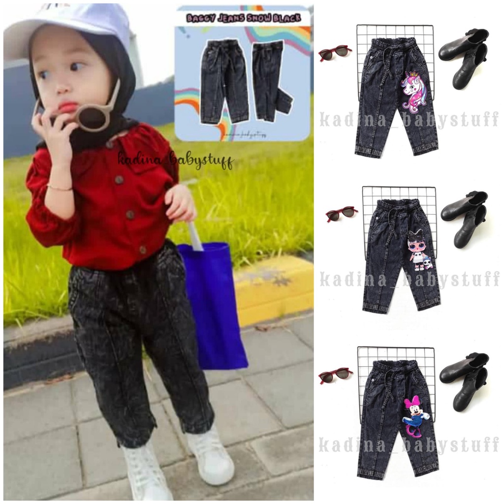 CELANA JEANS ANAK SNOW WASH BAGGY PANTS/ CELANA ANAK MICKY MOUSE UNICORN LOL LED/ CELANA BAGGY PANTS