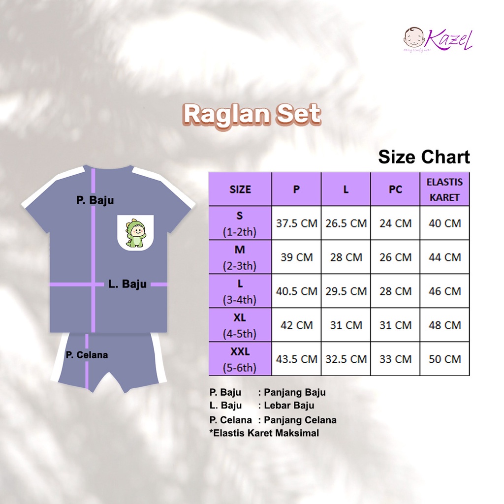 Baju Bayi Anak Setelan Pendek Kazel Raglan Set 1-5 Thn (1Stel)