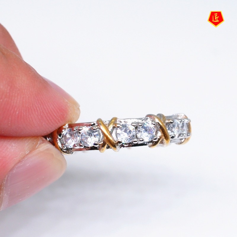 [Ready Stock]Gold Color Separation Inlaid Diamond Ring Fashion Luxury Trend