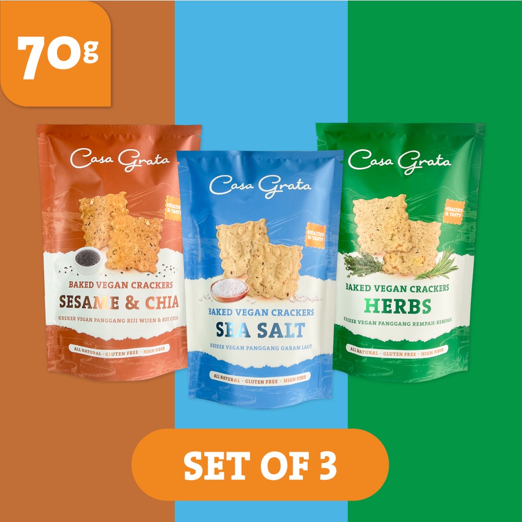 

Crackers Set of 3 - 70gr ( 3pcs Casa Grata Crackers ) - Gluten Free & Vegan Snacks