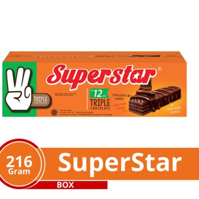 

IdIi7I2--BOX Superstar Wafer Triple Chocolate Wafer Coklat Lovers Wafer Krim Bersalut Coklat - 12pcs x 18gr