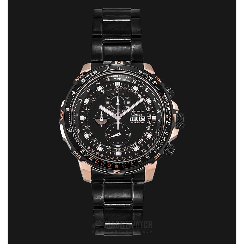 Alexandre Christie AC 6476 MC BBRBA Chronograph Men Black Dial Black Stainless Steel Strap