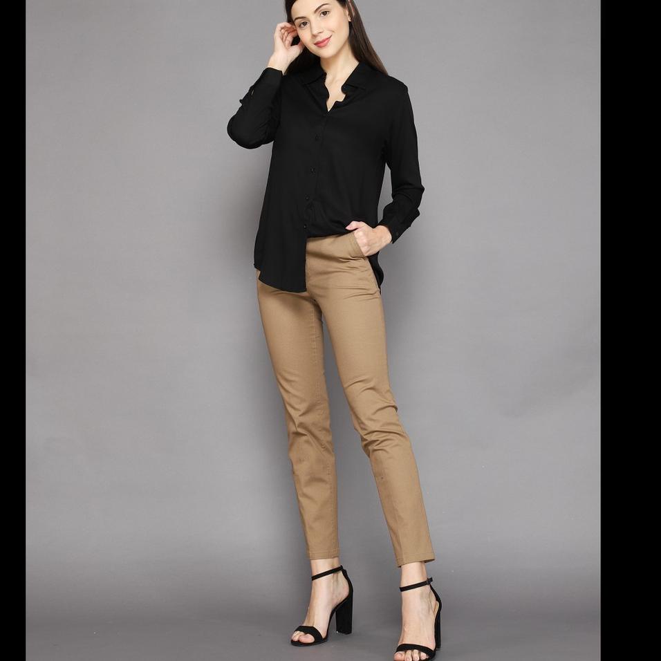 qdw baju kemeja wanita kerja kantoran lengan panjang casual import kekinian 2021 hem wanita polos gp