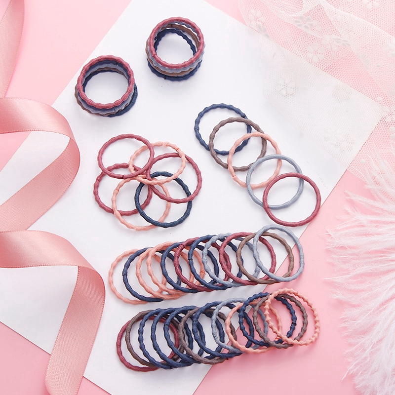 50PCS/Lot Girls Cute Colorful Basic Elastic Hair Bands Tie Gum Scrunchie Ring Rubber Bands