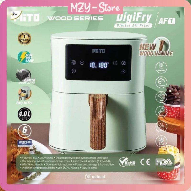 MITO AF1 Air Fryer AF Wood Kapasitas 4L AirFryer Mito Low Watt ORIGINAL GARANSI RESMI (FREE Pencapit Gorengan)