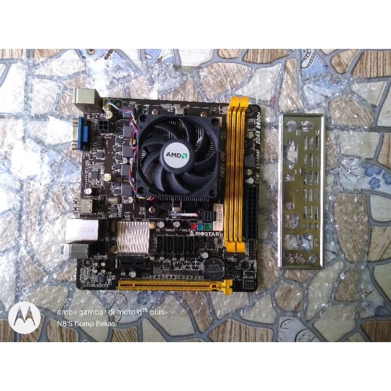 Paket hemat mainboard or motherboard FM2+ Biostar A58ML2 dan procie A6 6400K juga fan nya