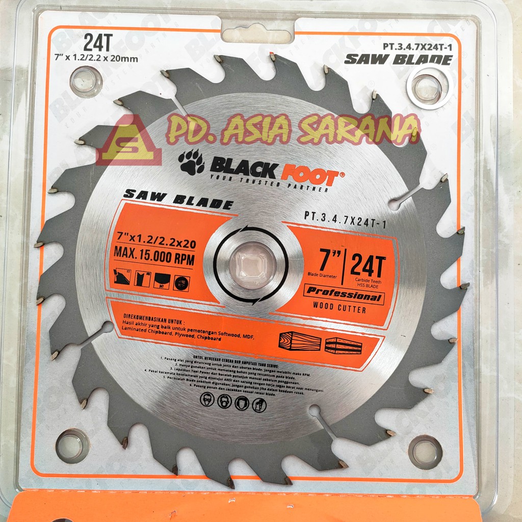 Circular Saw Blade TCT 7" x 24T BLACKFOOT Mata Potong Gergaji Kayu Inch PT.3.4.7X24T