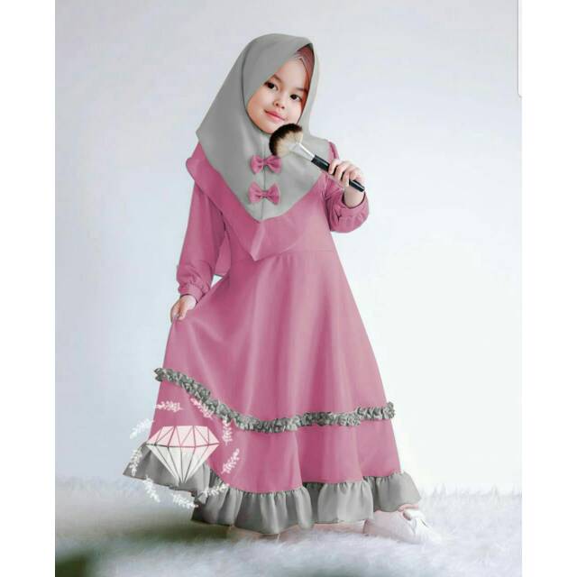 Baju Gamis Anak Syari Terbaru 2021 Model Kekinian Pesta Kondangan Ld 86 Pj 100 Bhan Moscrepe Krudung