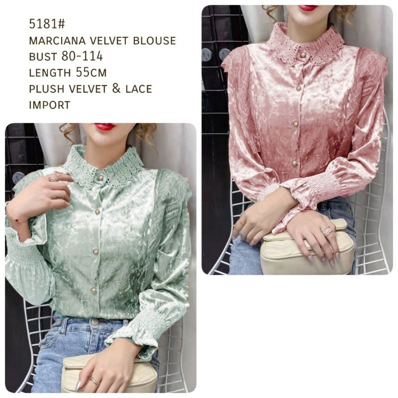 MDLV~5181 MARCIANA VELVET BLOUSE / ATASAN LENGAN PANJANG / FASHION IMPORT WANITA