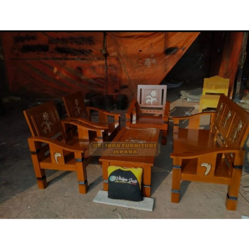 mebel murah kursi ruang tamu + meja kayu jati jepara