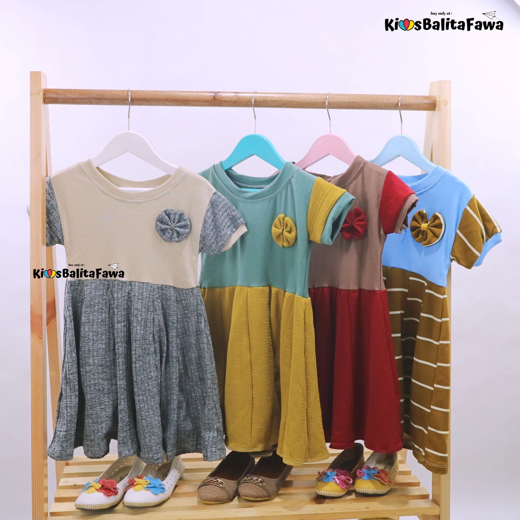 Dress Karin uk 2-3 Tahun / Balita Anak Perempuan Dres Lengan Motif Pesta Kaos Baju Gaun Pesta Murah