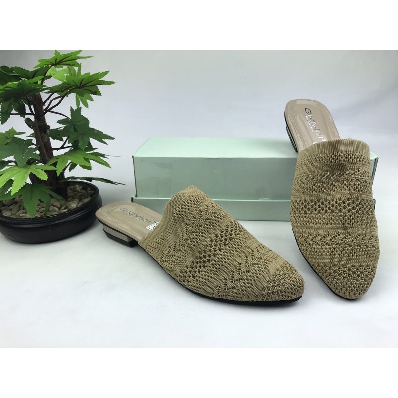 Sandal Hak Tahu Wanita Slip On Bahan Rajut Import SF-65 GRAVICI