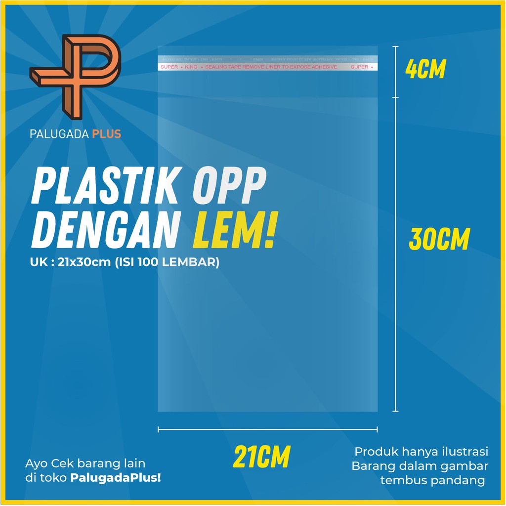 

PLASTIK OPP LEM UK 21x30cm +4cm (LEM) 1pack isi 100