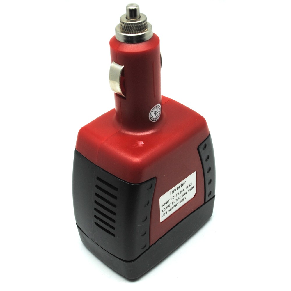 Compact Power Car Inverter 150W 220V OMRS1ABQ AC EU Plug and 5V USB Charger - Black/Red