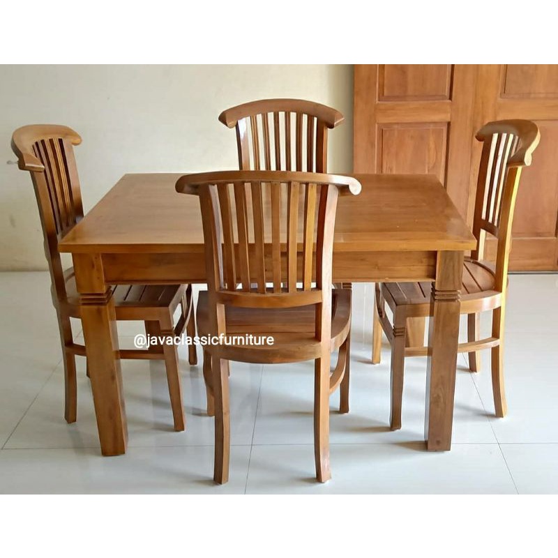 KURSI MEJA MAKAN BANTENG MINIMALIS MURAH 1 SET+KACA BIASA UNTUK CAFE RESTORAN RUMAH MAKAN BAHAN KAYU